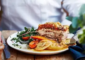 Crispy fennel pork belly with herb salsa recipe