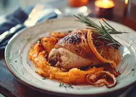 Rosemary-Orange Roast Chicken with Caramelized Onions and Sweet Potato Mash recipe