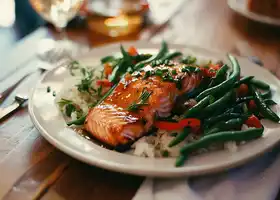 Honey Glazed Salmon with Green Bean, Bell Pepper & Rice Salad recipe