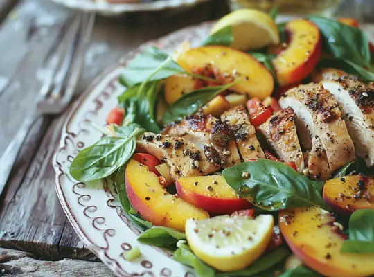 Stashcook | Lemon-Basil Chicken with Peach & Pepper Salad
