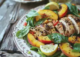 Lemon-Basil Chicken with Peach & Pepper Salad recipe