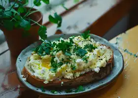 Herbed Scrambled Eggs with Goat Cheese on Sourdough recipe