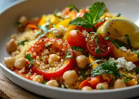 Chickpea & Bell Pepper Couscous with Lemon & Walnuts recipe