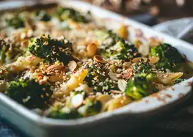 Roasted Broccoli Almond Pasta Casserole recipe