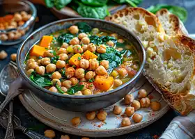 Hearty Chickpea and Spinach Stew with Garlic Bread recipe