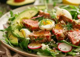 Mixed Greens Salad with Seared Tuna, Egg & Dill-Yogurt Dressing recipe