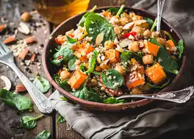Mediterranean Quinoa Salad with Roasted Vegetables & Hummus Dressing recipe