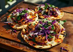 Grilled Chicken Flatbread with Spicy Mayo Slaw recipe