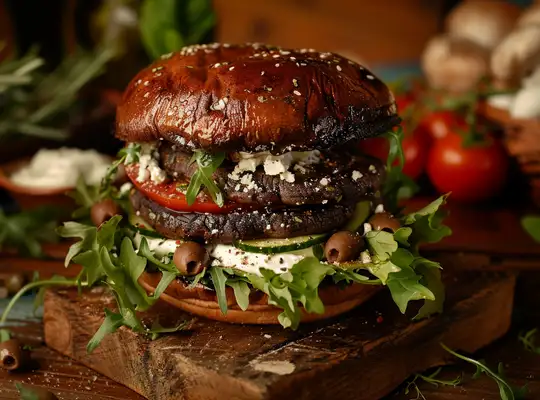 Stashcook | Mediterranean Portobello Burger with Feta & Olive Spread