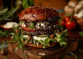 Mediterranean Portobello Burger with Feta & Olive Spread recipe