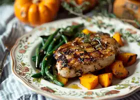 Honey-Mustard Pork Chops with Butternut Squash & Green Beans recipe