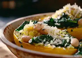 Roasted Spaghetti Squash with Spinach & White Beans recipe