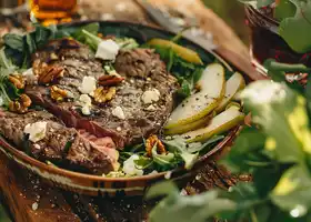 Grilled Ribeye Steak with Pear, Walnut & Feta Salad recipe
