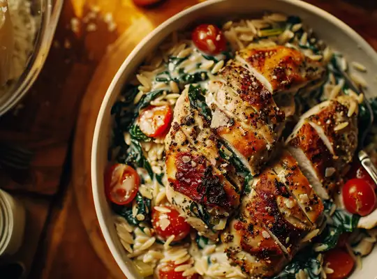 Stashcook | Creamy Chicken and Spinach Orzo
