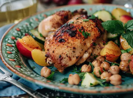 Spiced Roast Chicken with Nectarine & Zucchini Salad