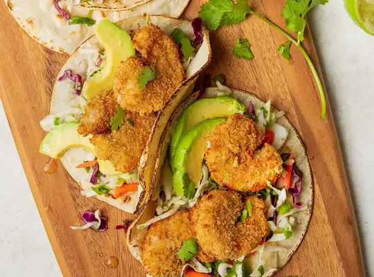 Stashcook | Popcorn Shrimp Tacos with Cabbage Slaw