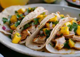 Chicken Tacos with Mango Salsa & Cilantro Sauce recipe