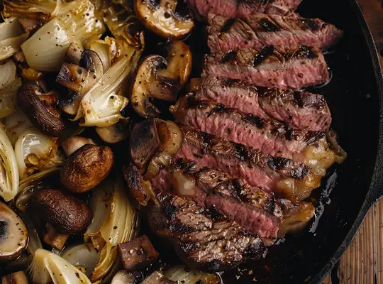 Stashcook | Pan-Seared Ribeye with Balsamic Mushrooms & Roasted Cabbage