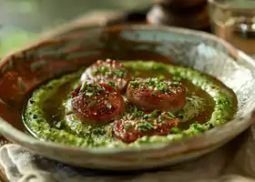 Sausages & Broccoli Puree with Caramelized Shallot Sauce recipe