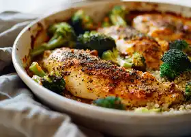 Baked Cajun Chicken with Cheesy Broccoli and Quinoa recipe