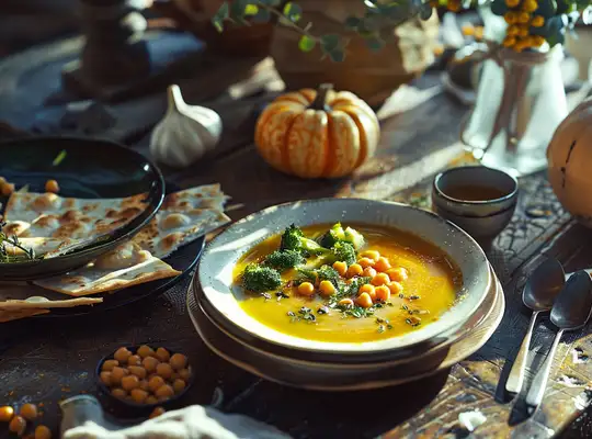 Stashcook | Spiced Pumpkin & Broccoli Soup with Toasted Pita Chips