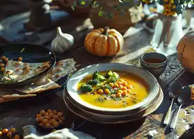 Spiced Pumpkin & Broccoli Soup with Toasted Pita Chips recipe