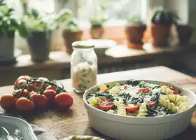 Baked Fusilli with Spinach, Cherry Tomatoes & Mozzarella recipe