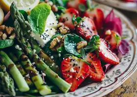 Asparagus, Strawberry & Mixed Greens Salad with Feta & Walnuts recipe