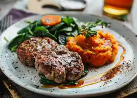 Beef Patties with Spiced Sweet Potato Mash recipe