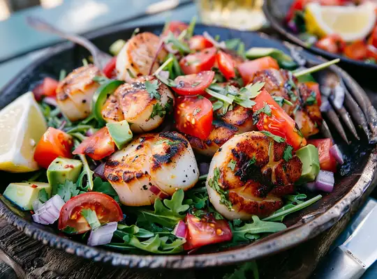 Stashcook | Grilled Scallops with Tomato and Avocado Salsa