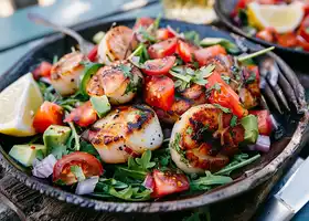 Grilled Scallops with Tomato and Avocado Salsa recipe