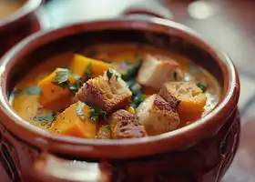 Spiced Butternut Squash Soup with Turkey & Rye Croutons recipe