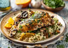 Herb-Infused Chicken with Zesty Orange Mushroom Rice recipe