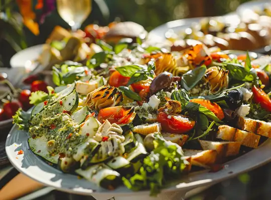 Stashcook | Mediterranean Vegetable Bread Salad with Basil Pesto