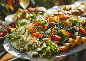 Mediterranean Vegetable Bread Salad with Basil Pesto recipe