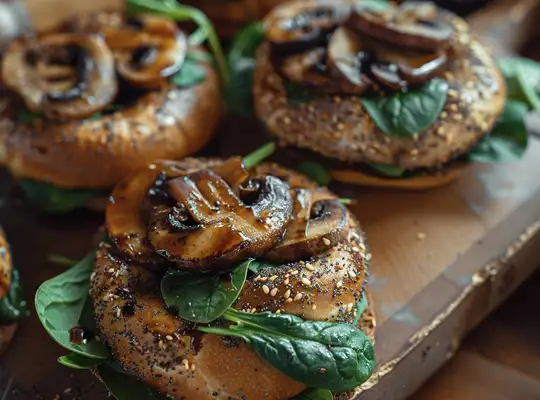 Stashcook | Balsamic Glazed Mushroom and Spinach Bagel