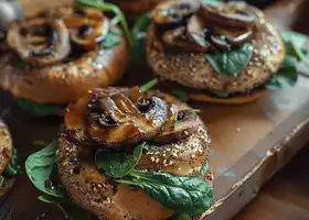 Balsamic Glazed Mushroom and Spinach Bagel recipe