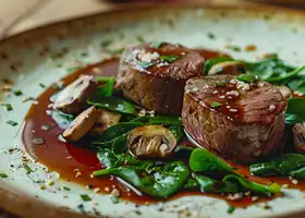 Beef Tenderloin with Spinach, Roasted Garlic & Red Wine Reduction recipe
