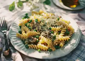 Fusilli with Creamy Mushroom Sauce and Peas recipe