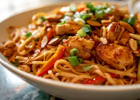 Spicy Chicken Almond Stir-Fry Noodles recipe