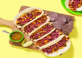 Pineapple Chicken Tacos Cabbage Slaw, Tortilla Chips & Green Salsa recipe