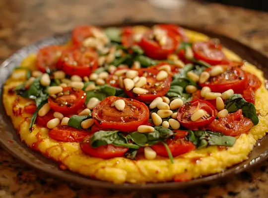 Stashcook | Polenta Pizzettas with Sun-Dried Tomato & Spinach Salad