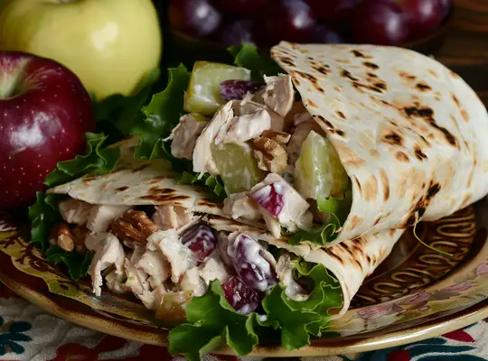 Stashcook | Apple Walnut Chicken Salad Wraps with Grape Side Salad