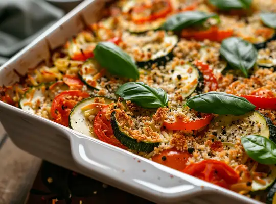 Stashcook | Baked Zucchini Tomato Orzo Casserole