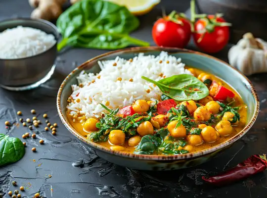 Chickpea Spinach Curry with Basmati Rice