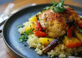 Honey Mustard Chicken with Roasted Vegetables and Herbed Quinoa recipe