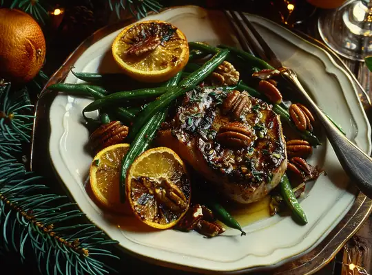 Stashcook | Citrus-Glazed Pork Chops with Toasted Pecan Green Beans