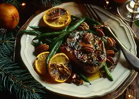Citrus-Glazed Pork Chops with Toasted Pecan Green Beans recipe