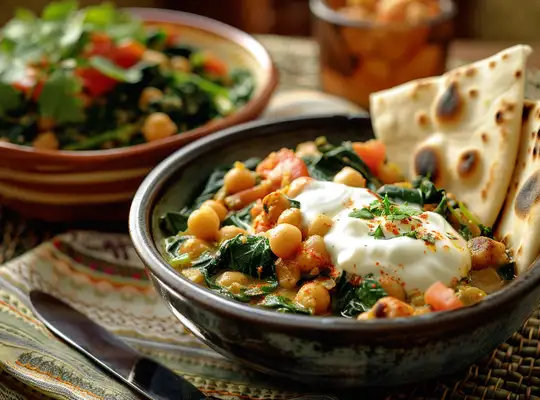 Stashcook | Chickpea and Spinach Curry with Cilantro Yogurt and Pita