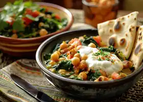 Chickpea and Spinach Curry with Cilantro Yogurt and Pita recipe